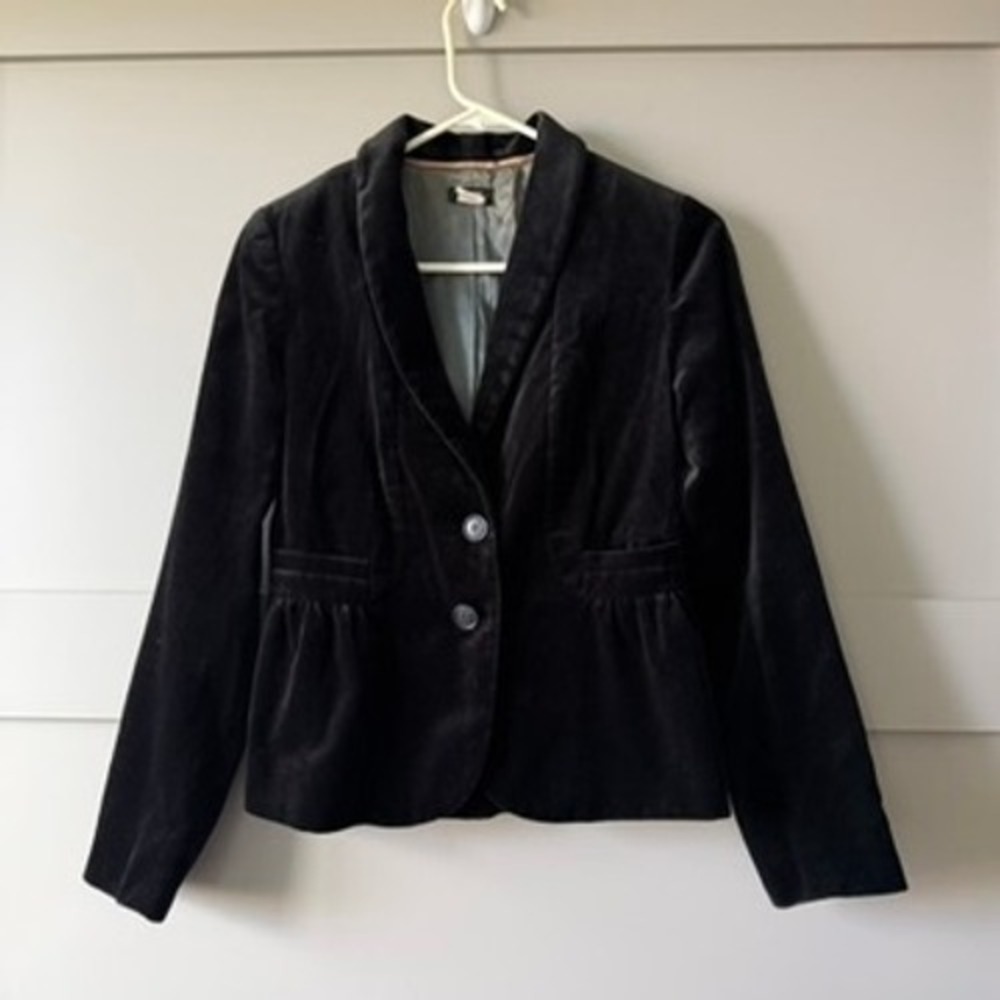 J Crew Velvet Blazer Womens 0 Black Peplum Shawl Collar Career Party Jacket
